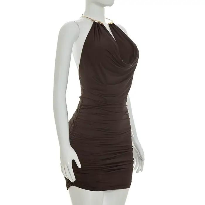 Robe Courte Sexy Halter Col V pour Femme