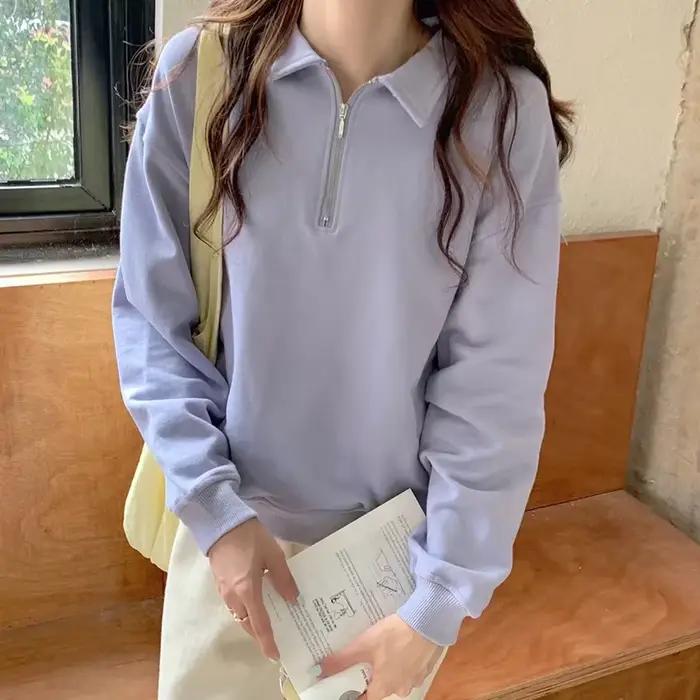 Haut décontracté oversize à col montant pour femme style Harajuku Hong Kong fibre polyester mode étudiante occassions spéciales
