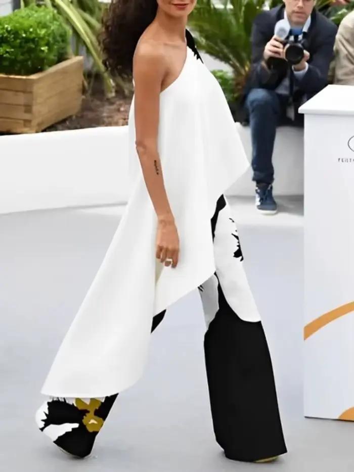 Haut asymétrique imprimé à volants boho chic extra-long pour femmes occasions estivales et urbaines