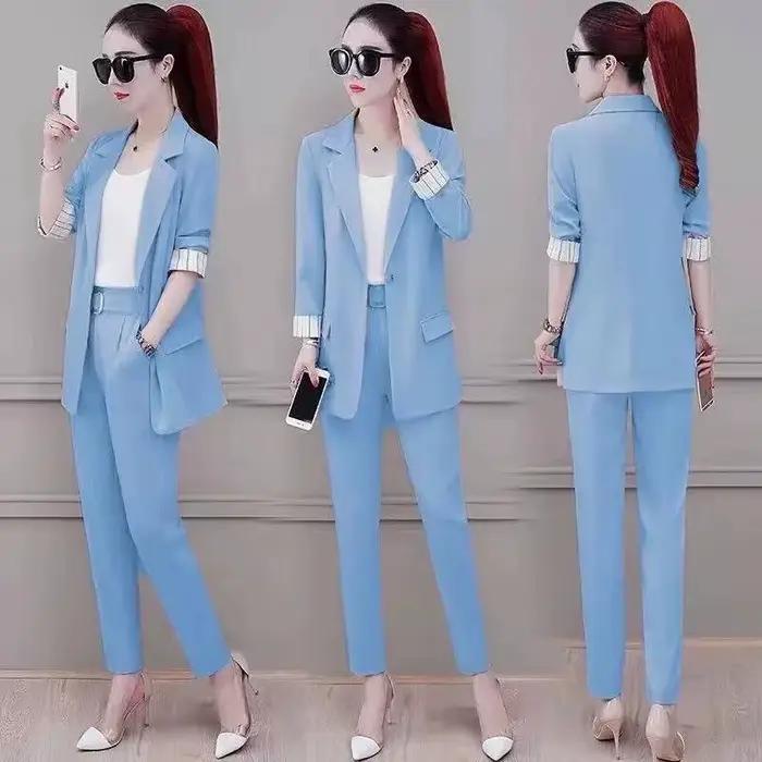 Costume deux pièces blazer et pantalon crayon pour femme, élégant et confortable, style bureau dame, couleur rose irritant, occasionnels spéciaux et tenues de bureau