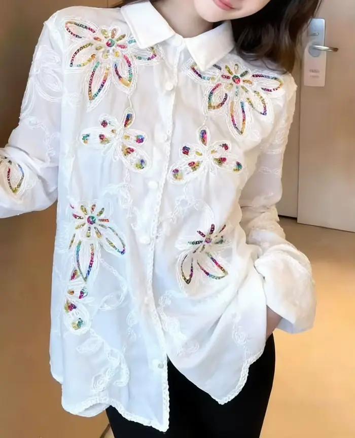 Chemise blanche femme à manches longues Printemps-Été 2026 Nouvelle collection Haut de gamme Élégance unique et raffinée