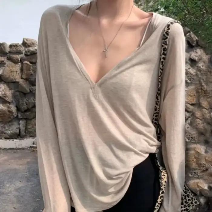 T-shirt uni à manches longues pour femmes