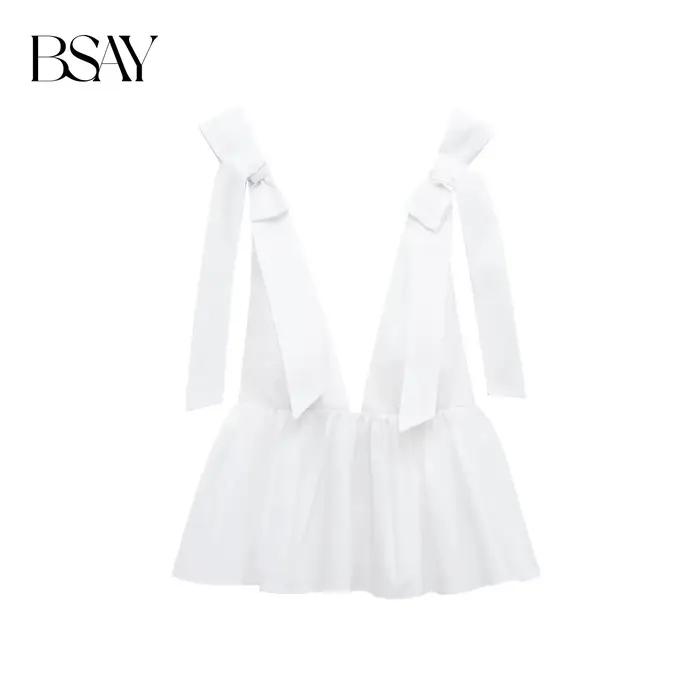 BSAY popeline haut pour femmes mode été nouveau nœud sans manches dos nu Camisole réservoir Chic femme Sexy Streetwear gilet Mujer