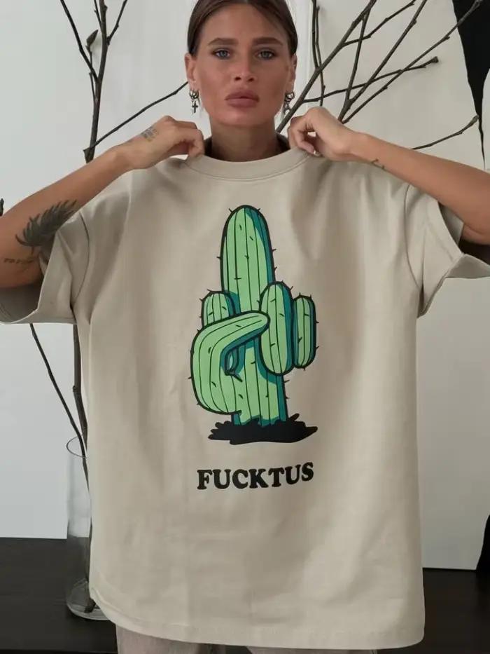 Hirsionsan Cactus graphique imprimé t-shirt femmes été coton doux à manches courtes