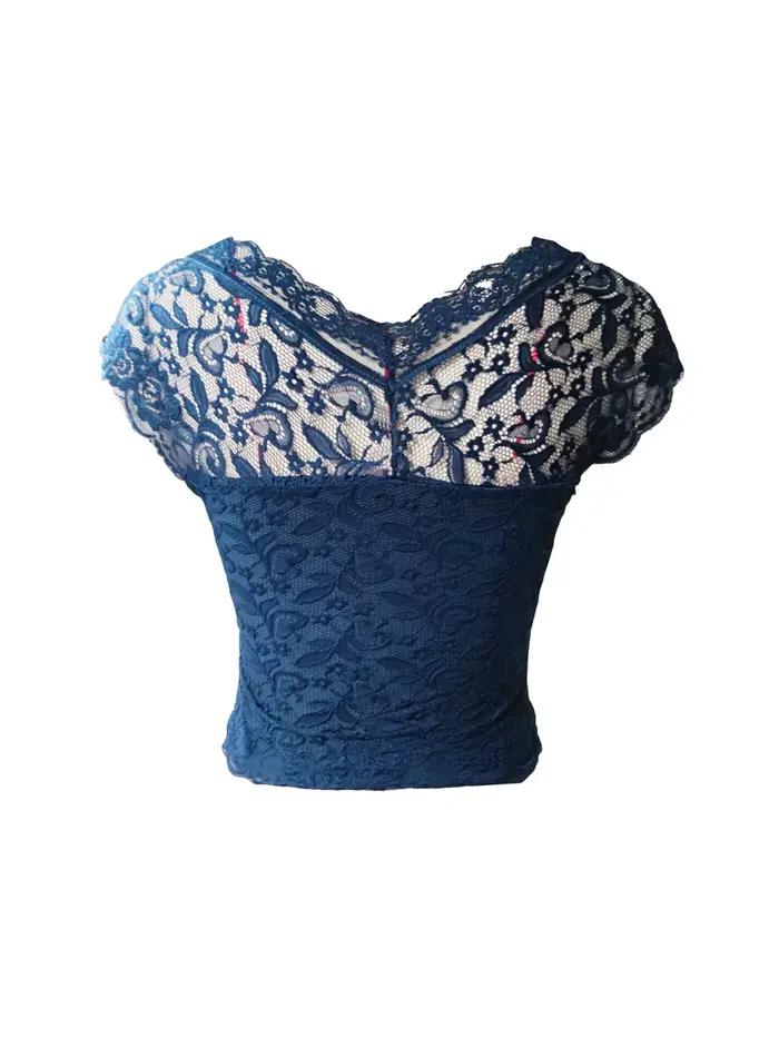 Y2K-Haut court en dentelle florale bleue Fairycore pour femme