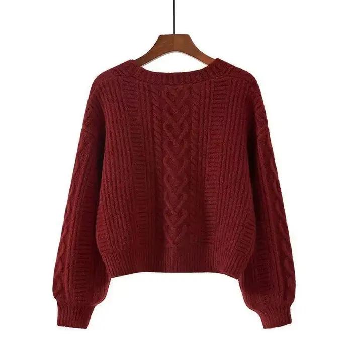Cardigan court à manches longues et col en v pour femme