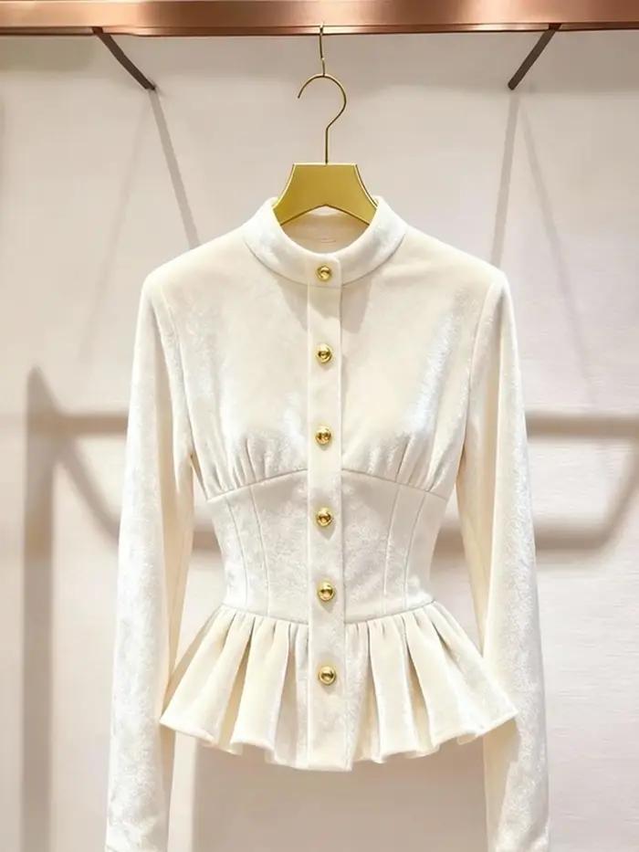 Chemises et chemisiers Blusas Mujer De Moda Style français chemise en velours blanc tempérament Camisas concepteur tendance De luxe