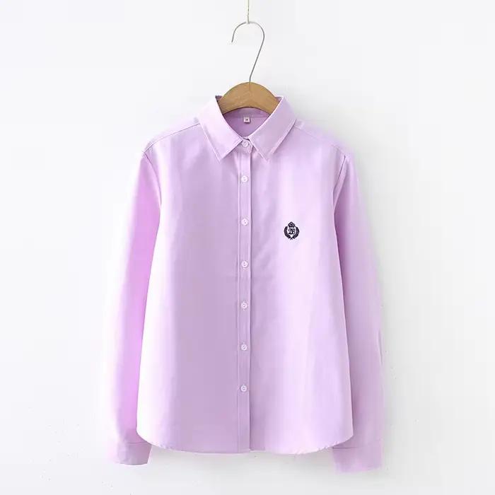 Chemisiers femme 2021 mode printemps nouvelles femmes jeunesse Simple couleur unie broderie à manches longues chemise coton décontracté dame Blouse hauts