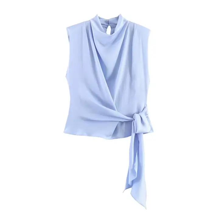 Chemisier court en satin orange pour femme