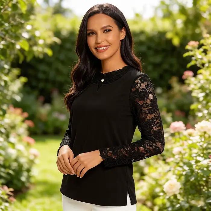 Chemisier en dentelle noir pour femme