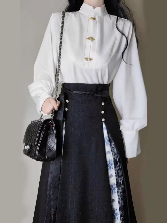 Hanfu Style féminin chanson améliorer hauts jupe trois plis trajet quotidien éléments Han blanc noir Cos Cosplay fête