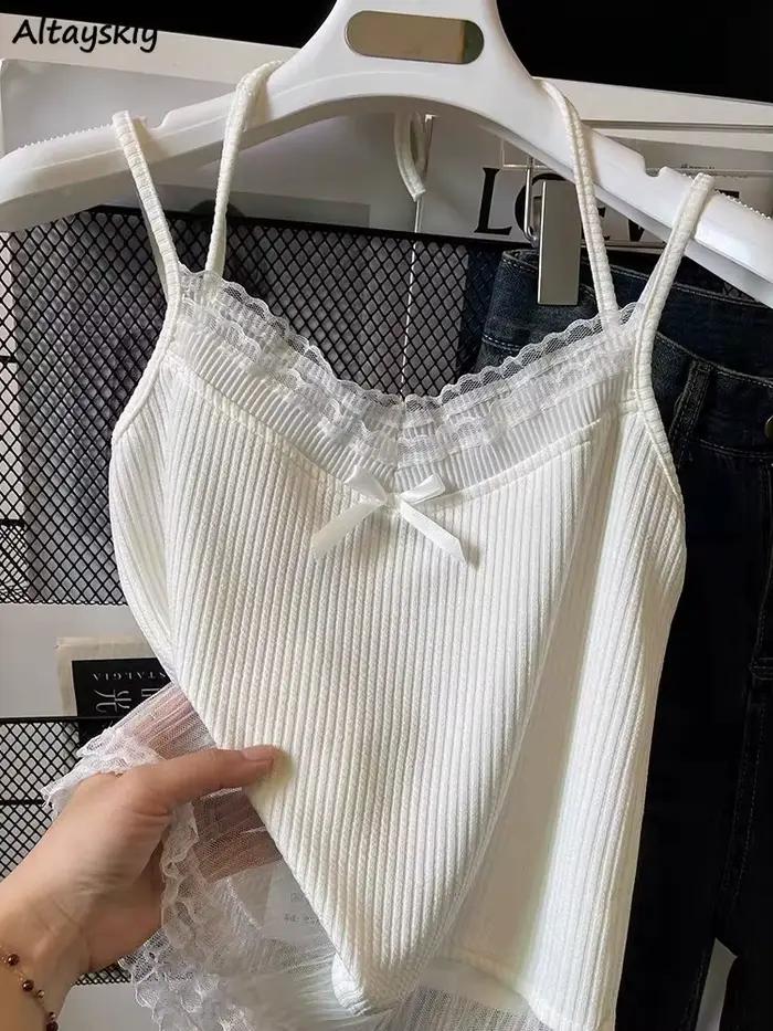 Camis femmes tendre arc Chic mince Sexy filles hauts Kawaii été Style japonais mode doux tout-match vêtements solide intérieur