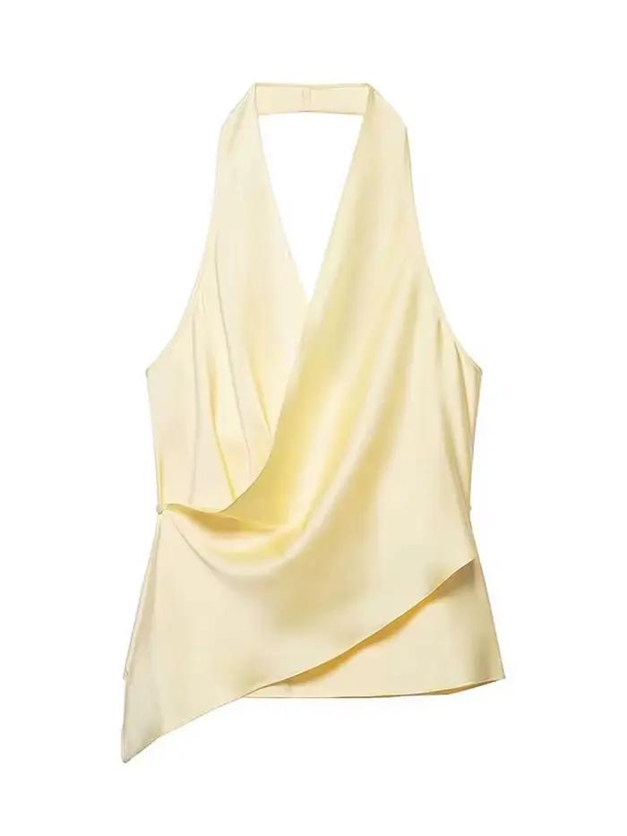 HH Haut Halter Jaune en Satin pour Femme