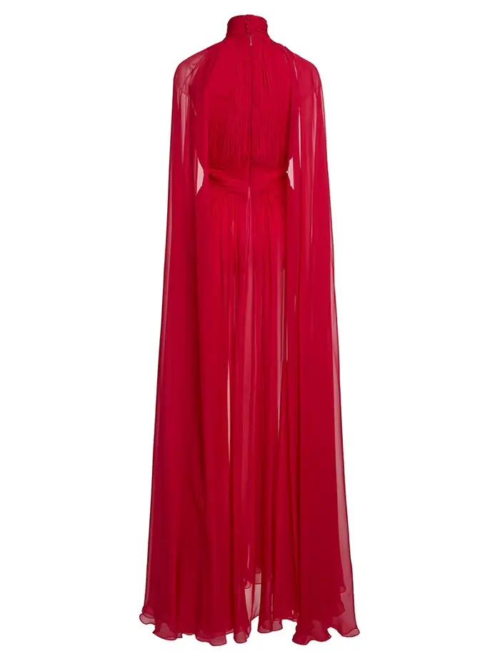 Robe de soirée rouge en mousseline de soie