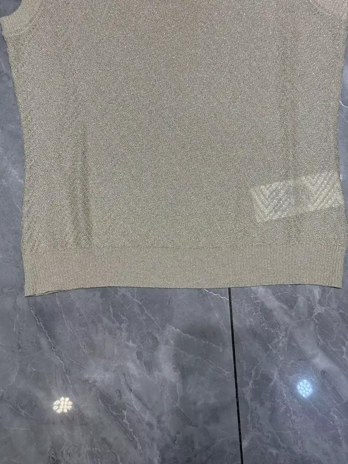 Haut tricoté métallique sans manches à motif chevron pour femme + pantalon à jambes larges à taille élastique