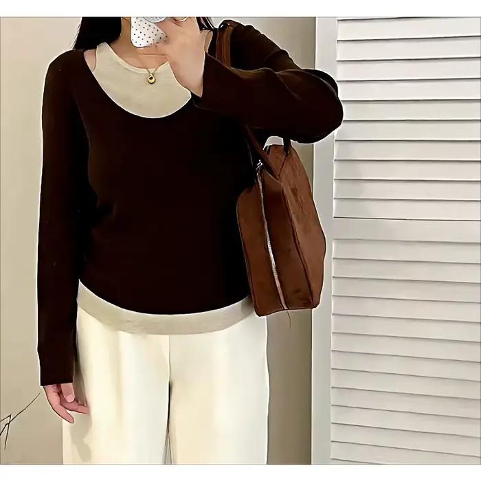 Grande taille vêtements pour femmes Design Sense faux deux pièces haut 2025 automne gros Mm tempérament décontracté
