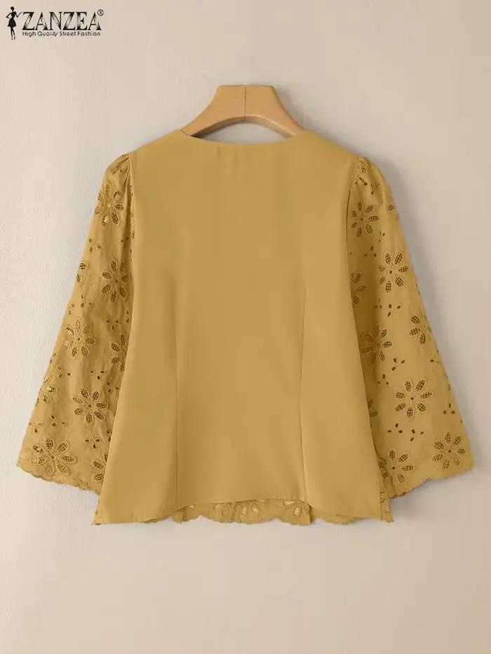 Chemise ZANZEA en coton brodée florale à manches trois quarts pour femmes élégantes et décontractées occasions spéciales