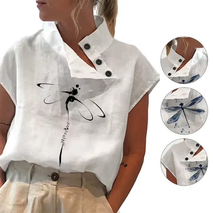 Chemise blanche en coton à manches courtes pour femmes