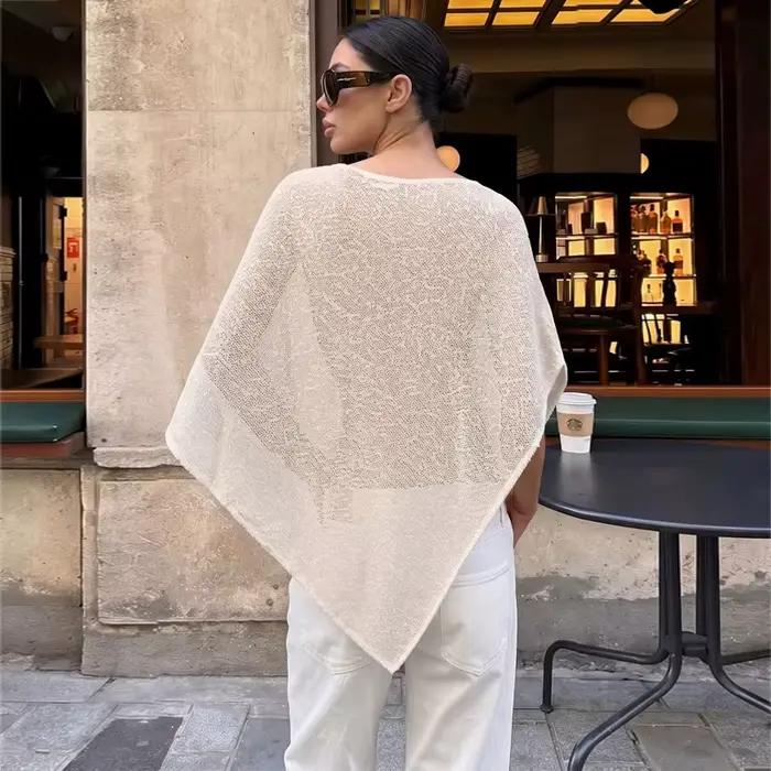 Haut asymétrique en maille métallisée pour femme, bohème, semi-transparent, idéal pour l'été, plage et carnavals