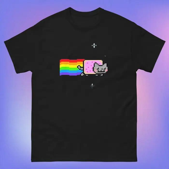 Nyan Cat avec arc-en-ciel T-Shirt drôle Meme haut créatif Hip Hop Y2K Vintage imprimé manches courtes décontracté ample vêtements de rue unisexe