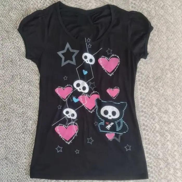 Lettres imprimées gothique Vintage Punk noir culture hauts femmes Streetwear bébé T-Shirt