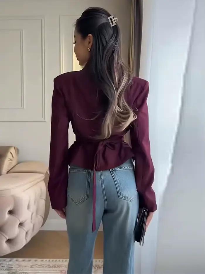 Veste plissée unie chic pour femme
