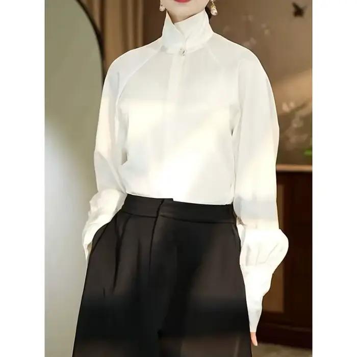Chemise à col mandarin pour femme avec boutons-pression