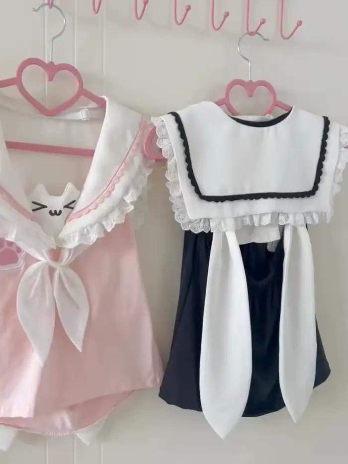 Japonais Kawaii Chat Dessin Animé Mignon Hauts Y2k Esthétique Dentelle Patchwork Mince Récolte T-shirts Grunge