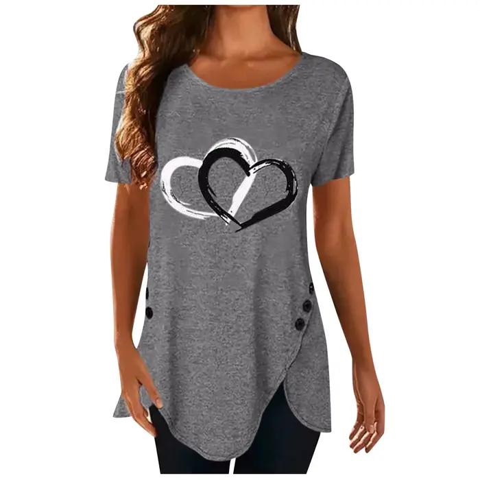 T-shirt mode grande taille hauts femmes décontracté col rond chemise t-shirts dames ample imprimé fleuri tunique