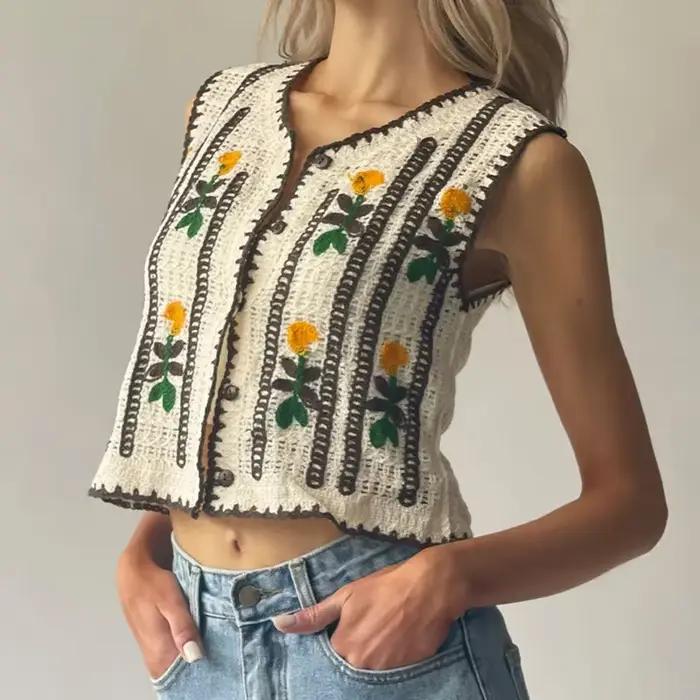 Gilet en tricot brodé floral pour femme junior style fairycore printemps été occassions spéciales à offrir