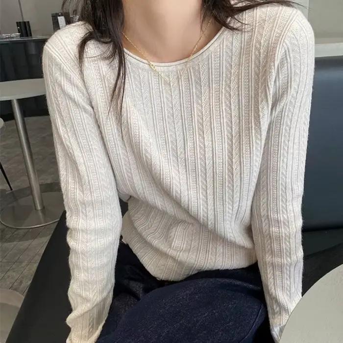 Pull en maille à manches longues à bords volantés, coupe ajustée, haut de gamme, pour femme, printemps, automne, hiver