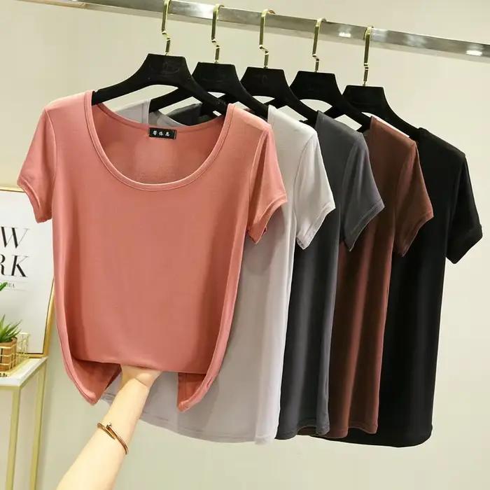 T-shirt à Manches Courtes et Col en U pour Femme