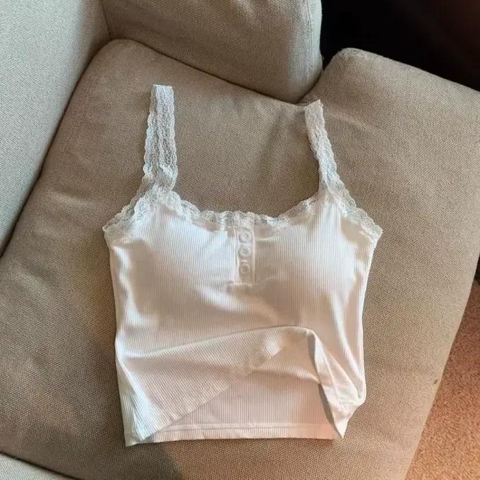 Été haut court dentelle débardeur femmes recadrée mignon Camis