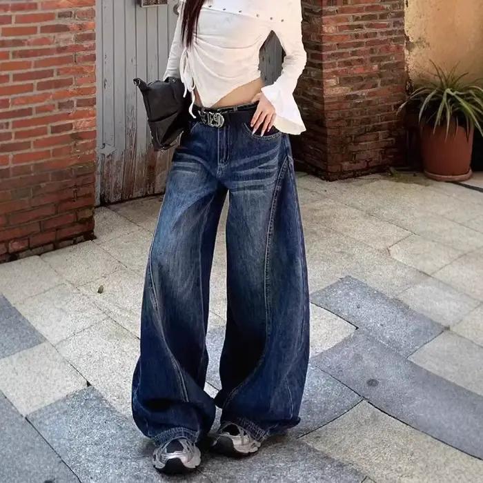 Jean taille haute à jambe large pour femme