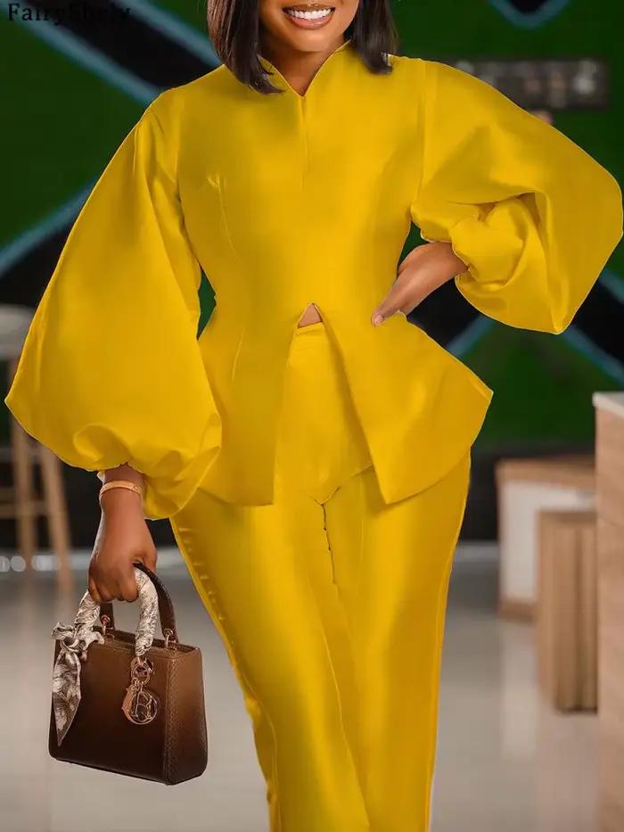 Ensemble tailleur pantalon deux pièces à manches longues 2026 pour femme