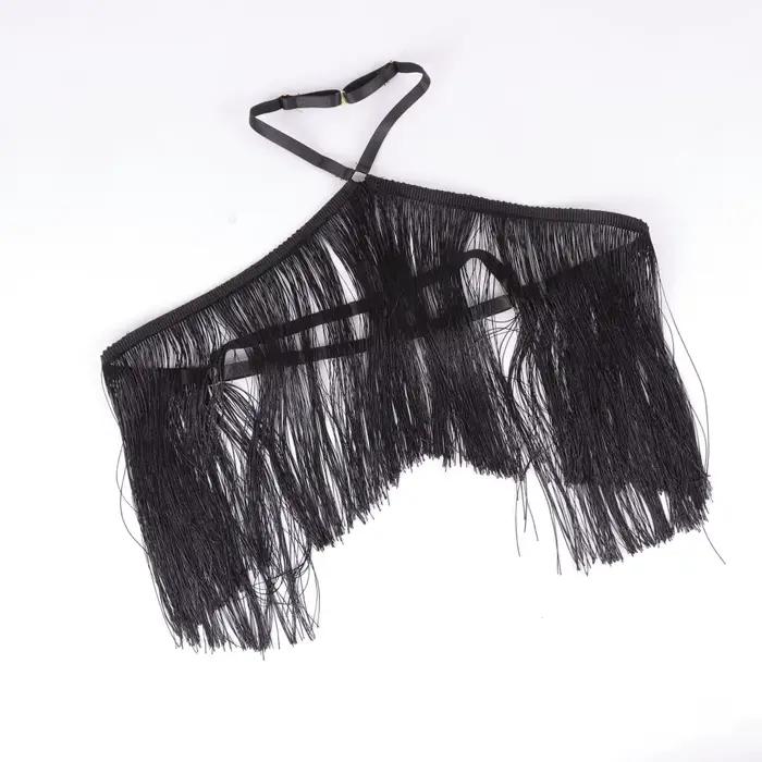 UYEE Haut licou noir pour femme avec détail de pompon Harnais élastique réglable Ceinture décontractée pour toutes saisons