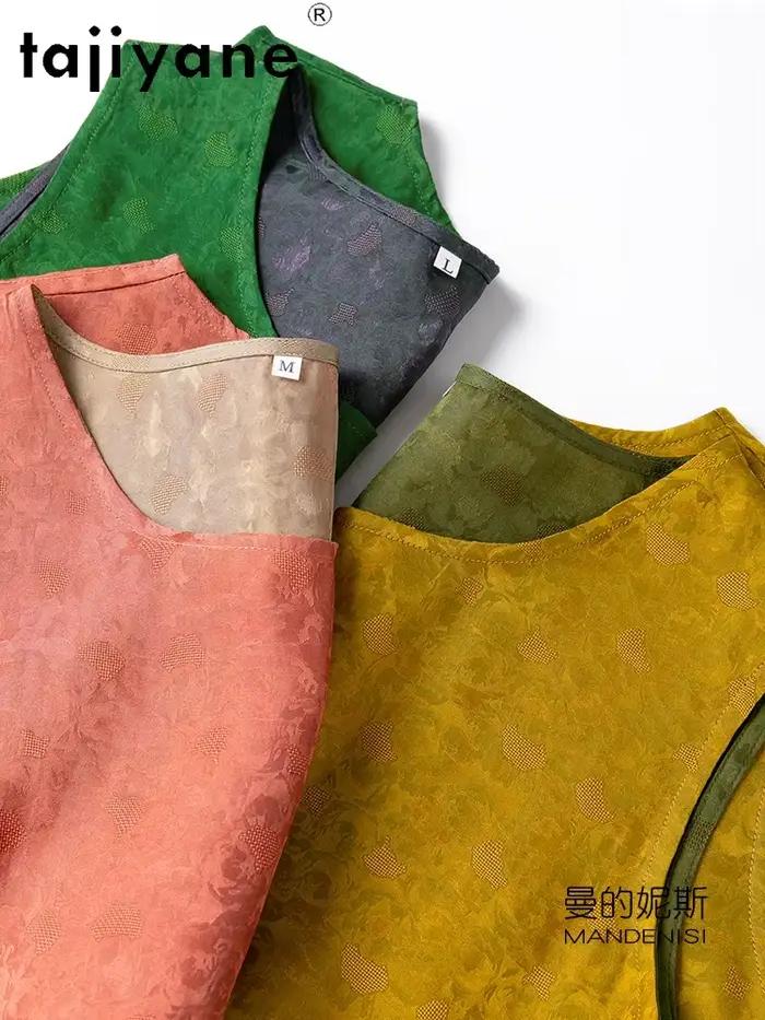 TAJIYANE 100% mûrier soie débardeurs femme 2025 Vintage Jacquard sans manches haut d'été réversible gilet dames vêtements kроп топ