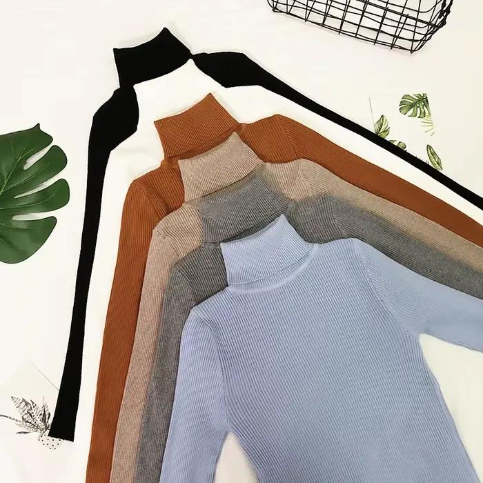 Pull fin à col roulé pour femme, pull côtelé, pull femme, hiver, nouveau, 2023