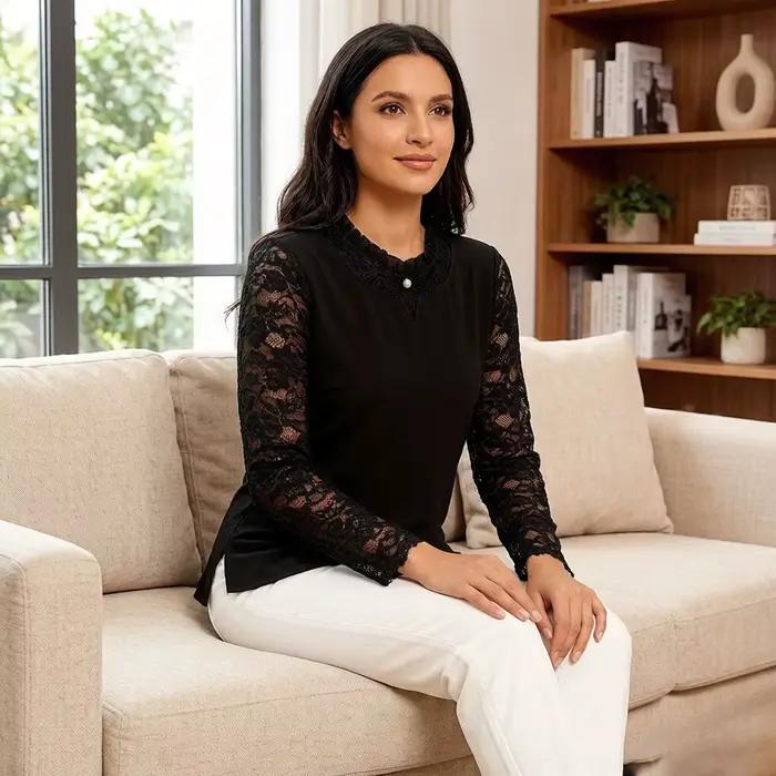 Chemisier en dentelle noir pour femme