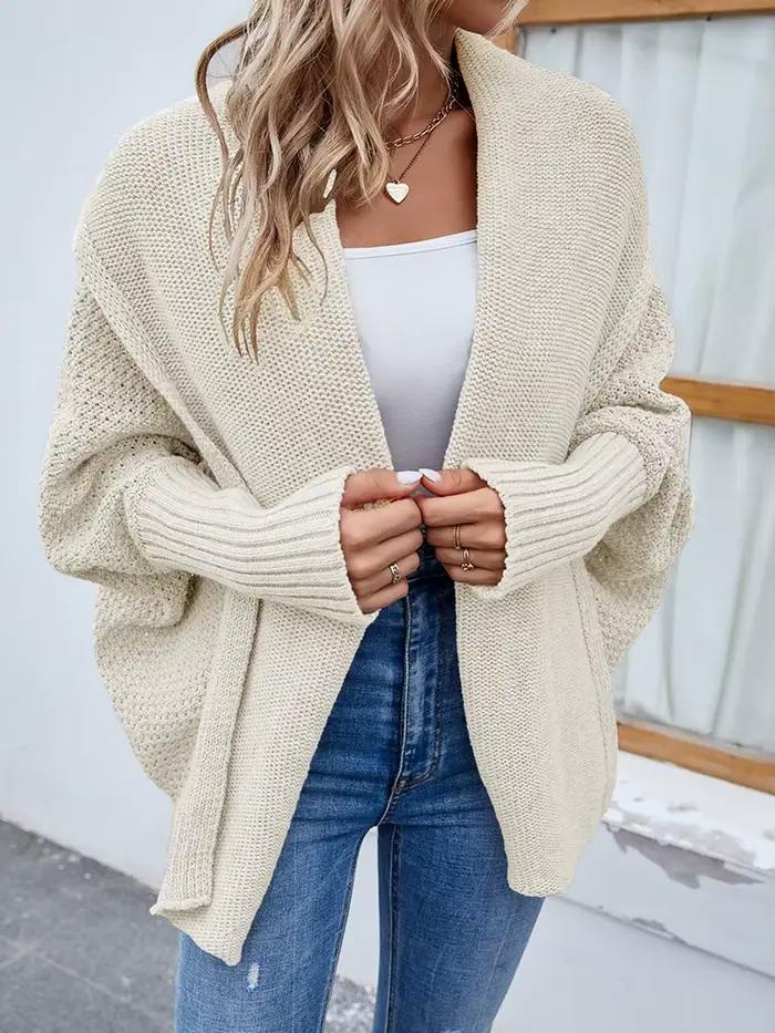 Cardigan à manches chauve-souris pour femmes, coupe ample, style décontracté, automne-hiver, matière polyamide, bleu ciel, gris, beige, ivoire, vert armée, noir, pour sorties et occasions spéciales