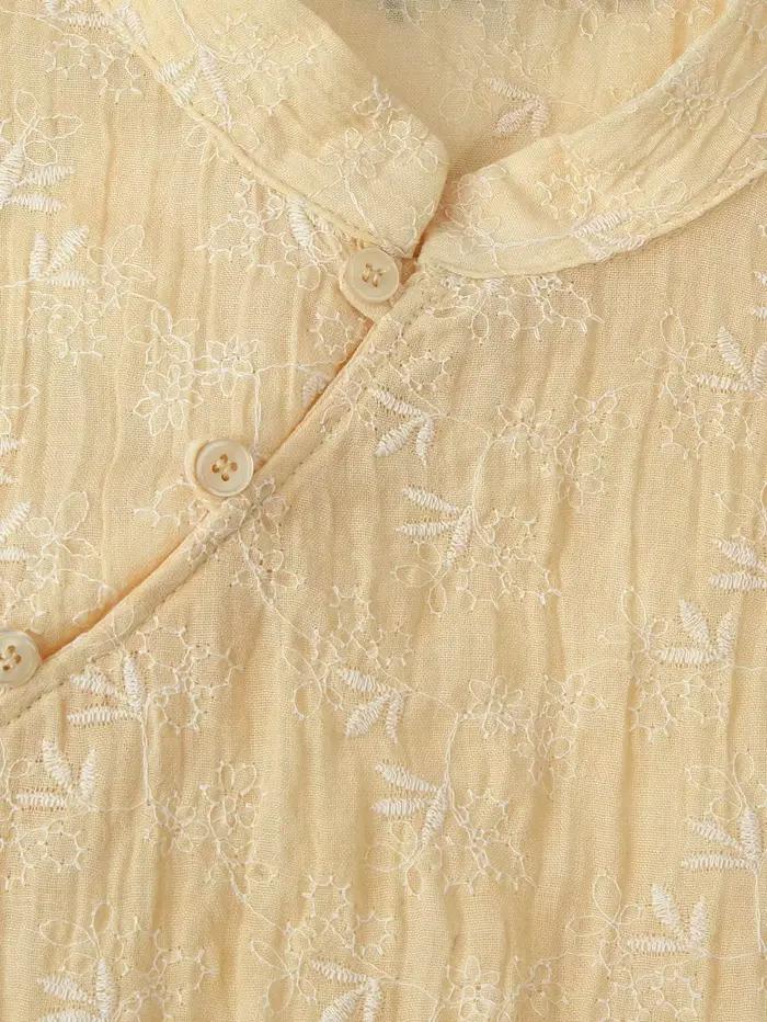 Chemisier Qipao jaune brodé de fleurs pour femme