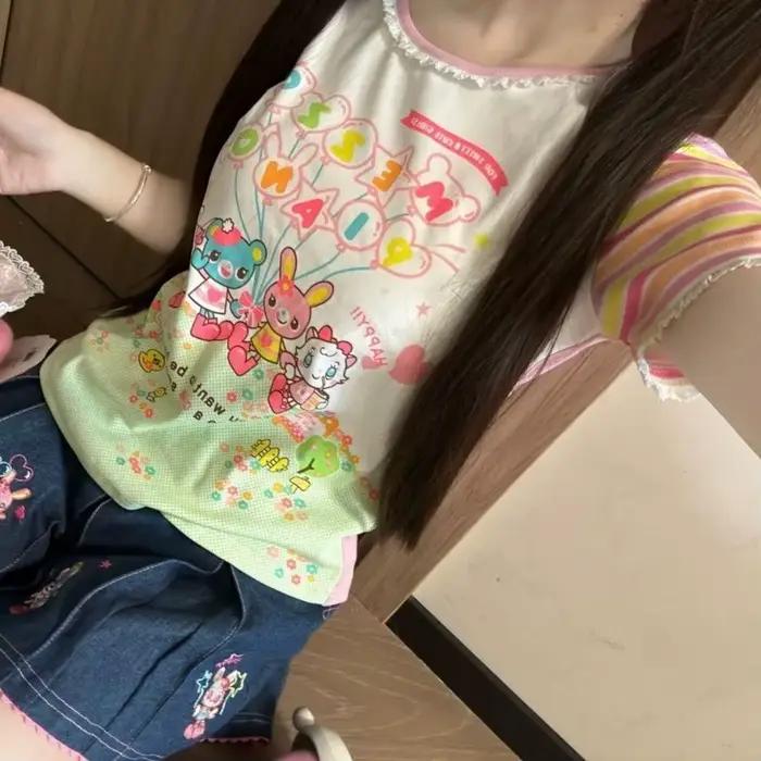 Tshirt manga dessin anime japonais Mp Jojifuku en coton pour filles style y2k confortable été junior filles occasions spéciales