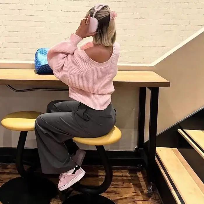 Cardigan côtelé rose pour femmes