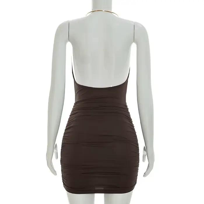 Robe Courte Sexy Halter Col V pour Femme