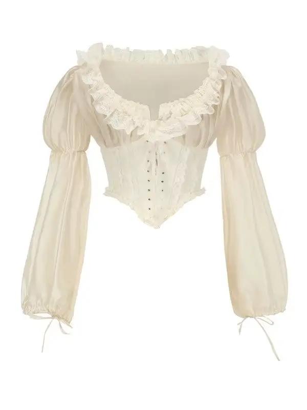 Chemisiers amincissants à la taille style rétro français pour femmes élégants avec manches à bulles hauts courts舒适版法式复古女士收腰衬衫短上衣泡泡袖