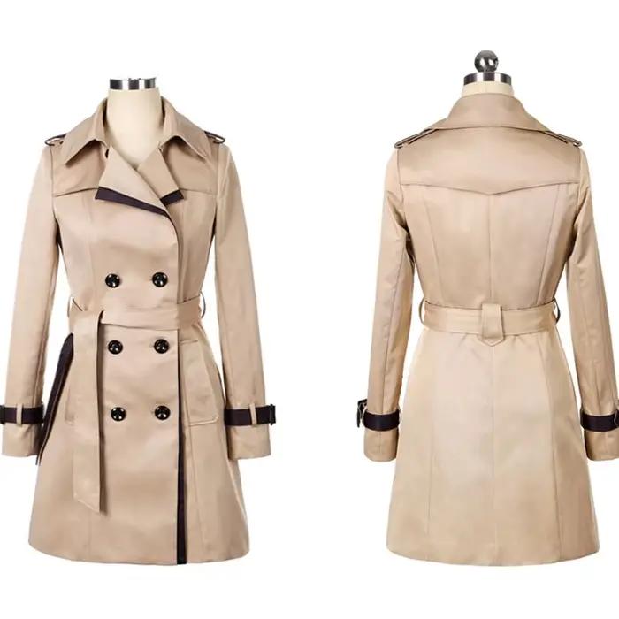 Trench Coat Décontracté Femmes Polyester Double Boutonnage Occasions Spéciales Grande Taille Khaki Noir Polyvalent Automne Hiver