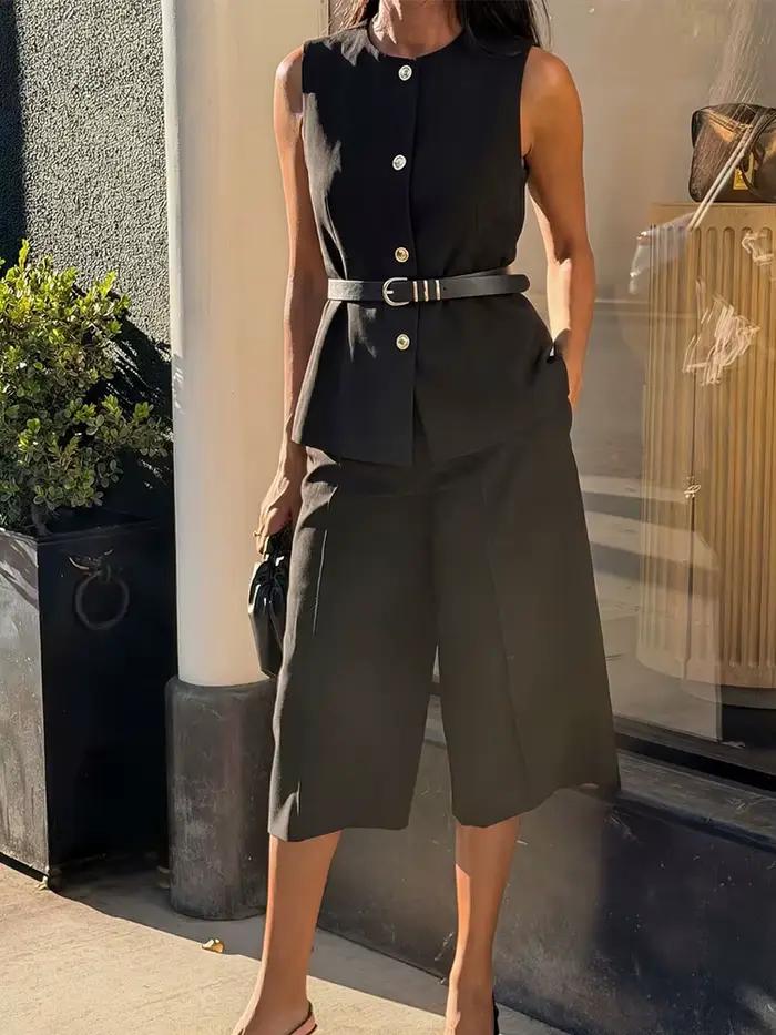 Gilet noir pour femme HH avec ceinture