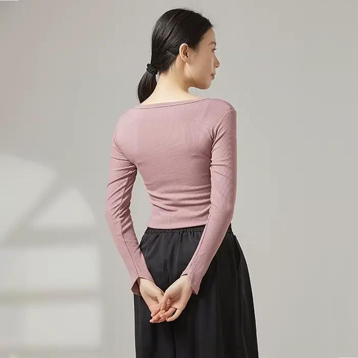 Chemise de danse moderne pour femme en viscose côtelée, haut de poitrine, sans manches, pour yoga, danse moderne, ballet et spectacle