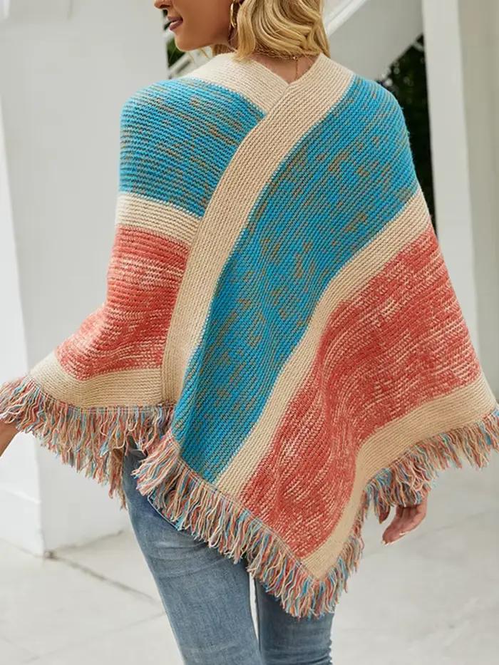Poncho à rayures arc-en-ciel pour femmes