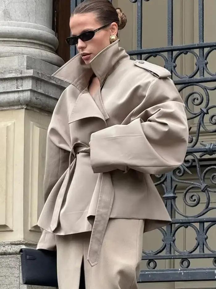 Trench-Coat Beainmmry en Polyester pour Femmes, Col Rabattu, Coupe-Vent, Haute Qualité, Mode Automne Hiver
